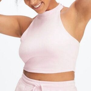 Fabletics Terry Built-In Sports Bra Tank Powder Pink Crop Top Streetwear…